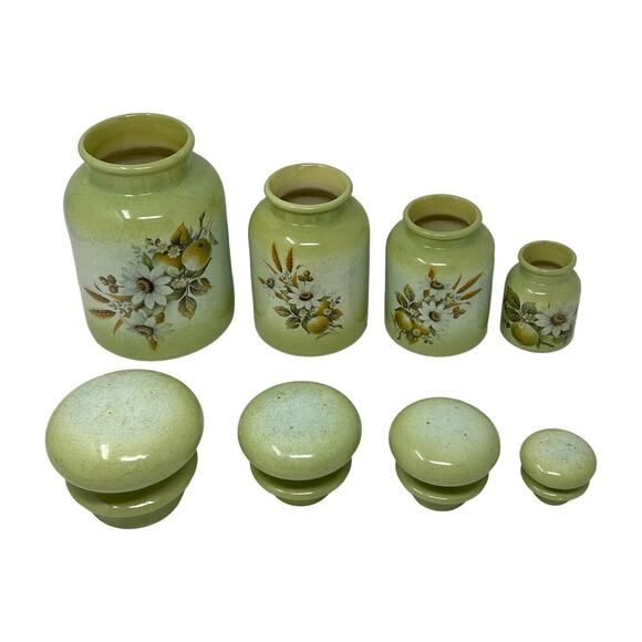Country Charm Set of 4 Canisters Avocado Green Blue Mountain Pottery Canada 1980 - Picture 4 of 16